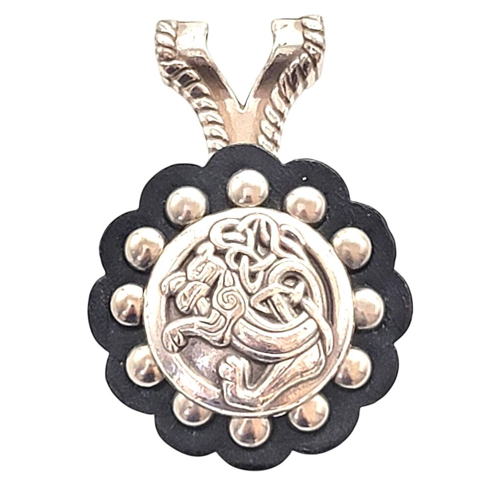 Celtic Dragon Pendant Irish Knotwork Black Silver Tone Vintage